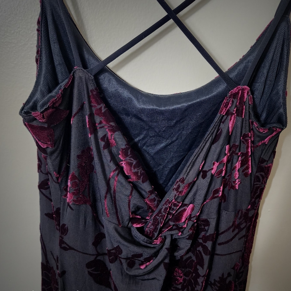 Vtg Sz 8 Formal Dress Floral Maxi Burnout Blk Burgandy Velour Whimsigoth Boho - Picture 14 of 16
